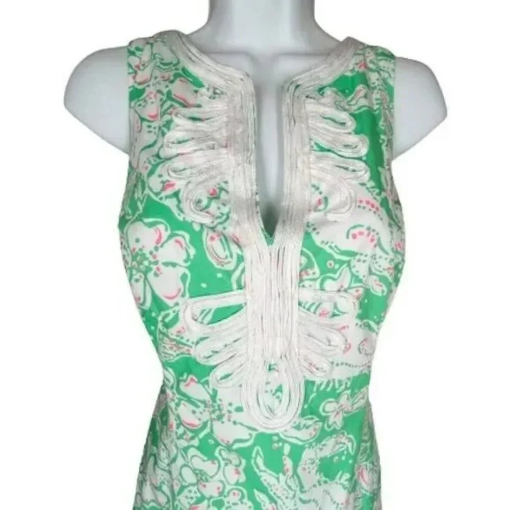 Lilly Pulitzer Pink Green White Sea Life Beach Bash Trim Fitted Shift Dress. 10 - Picture 5 of 5